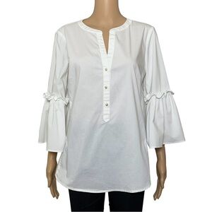 7 Avenue New York  Woman’s M White tunic top with bell sleeves and pearl buttons